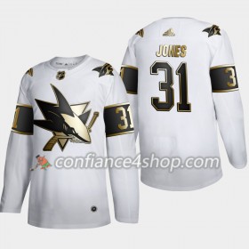 Adidas Maillot de Hockey San Jose Sharks Martin Jones 31 Adidas 2019-20 Golden Edition Blanc Authentic - Homme